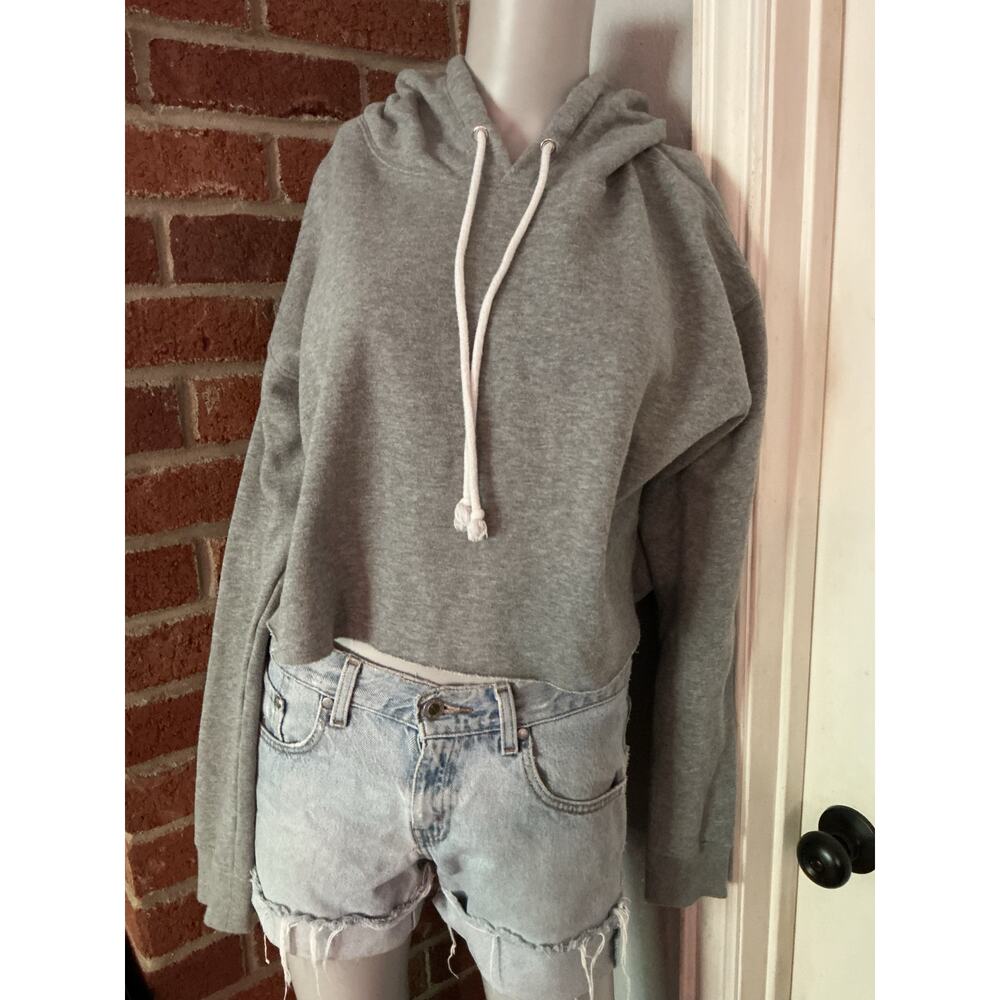 Gray Cropped Hoodie Soft Fleece Minimal Off Duty Wild Fable
